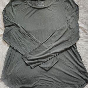 Tahari Essentials Long-Sleeve Scoop Neck Top - Charcoal Gray